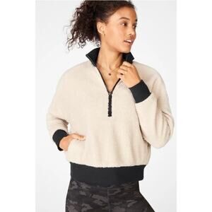 Fabletics Dream Polar Fleece Pullover Sz 1X Cream Teddy Pockets Neutral Gorpcore